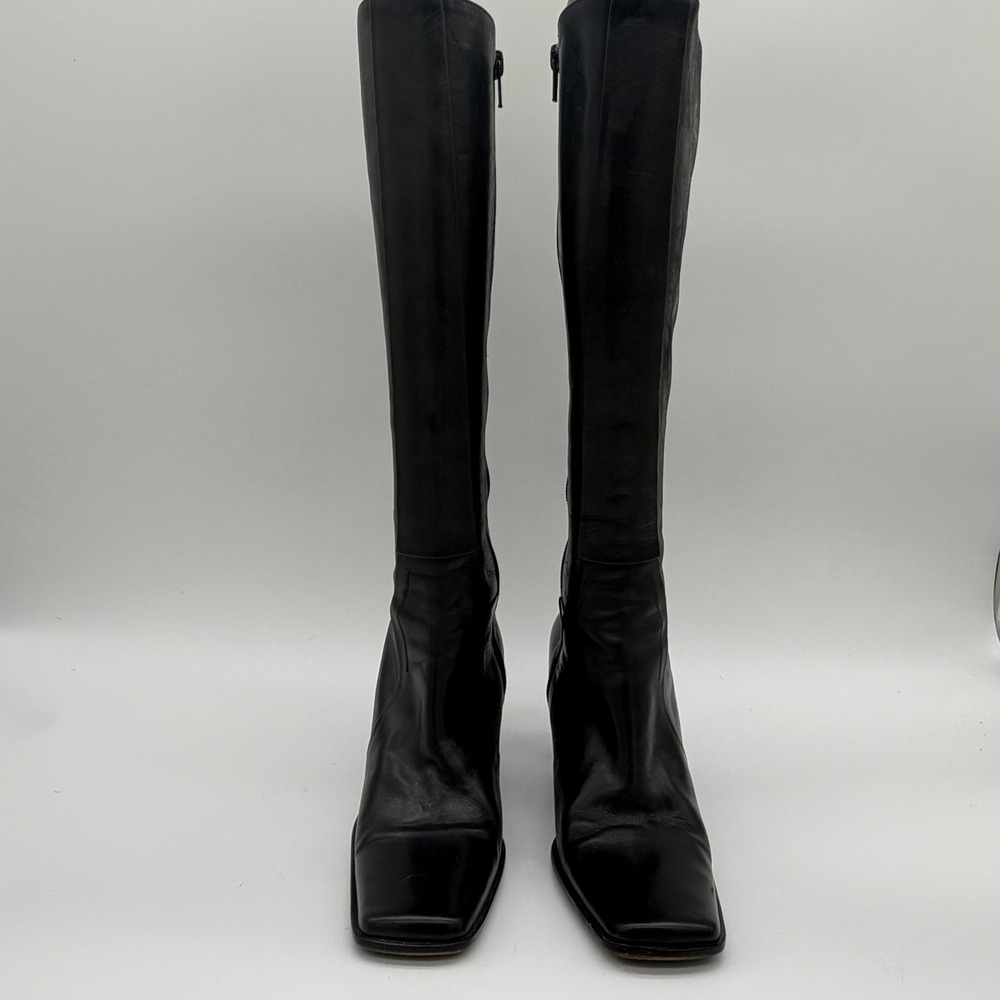 Charle's David Woman's Black Leather Knee High Boots Square Toe